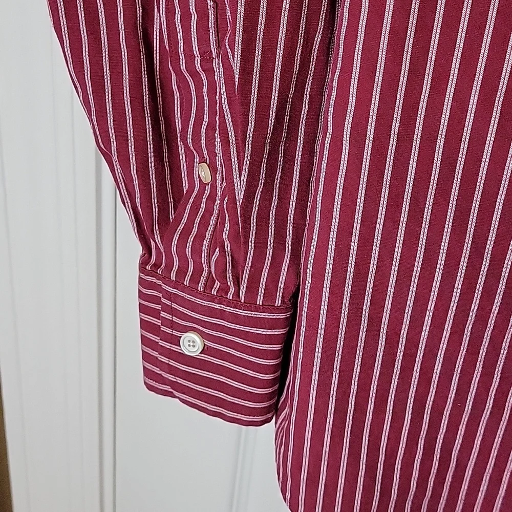 Banana Republic Large Dress Shirt Button Up Long Sleeve Red White Stripe